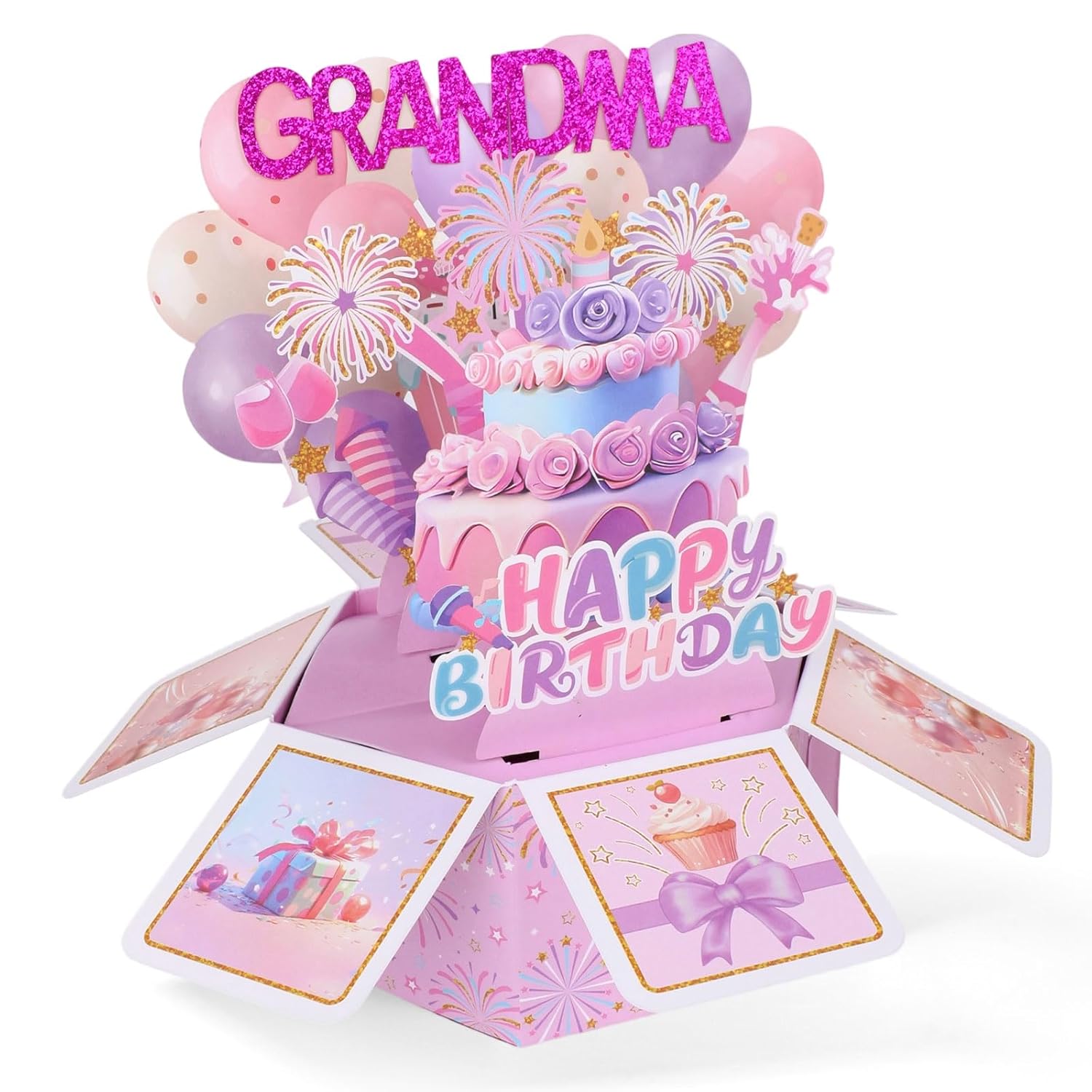 Happy Birthday Grandma Pop Up Card, Colorful Pop Up Greeting Card For Great Grandma Creative Birthday Gift Popup Box Creative Gifts Envelope For Granny Grandmother
