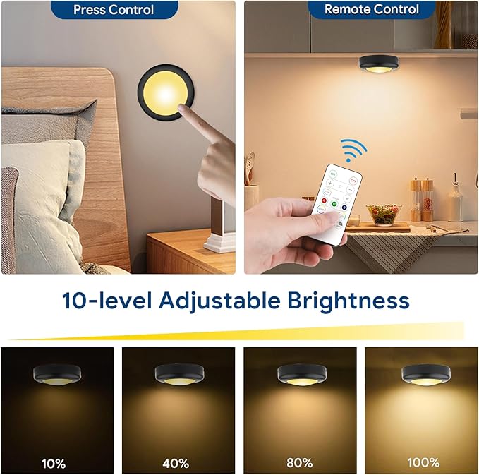 12 Pack LED Puck Lights with Remote 16 Color Under Cabinet Battery Operated Lights