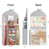 Hanging Gift Wrapping Paper Storage, 48X24 (Extra Large) Grey Double-Sided Christmas Wrapper Bag Container, Oxford Long Craft Roll Organizer, Present Wrap Holder For Closet, Door