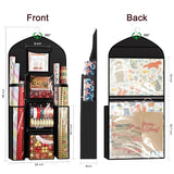 Hanging Gift Wrapping Paper Storage, 48X24 (Extra Large) Black Double-Sided Christmas Wrapper Bag Container, Oxford Long Craft Roll Organizer, Present Wrap Holder For Closet, Door