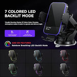 15W Wireless Car Charger with RGB Backlit, Auto Clamping for iPhone & Samsung