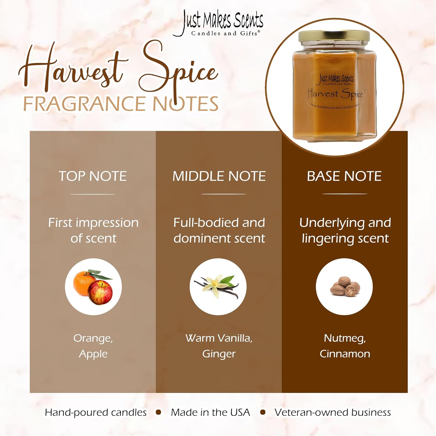 3 Pack - Harvest Spice Scented Blended Soy Candle | Fall Fragrance Candles | Hand Poured In The Usa By