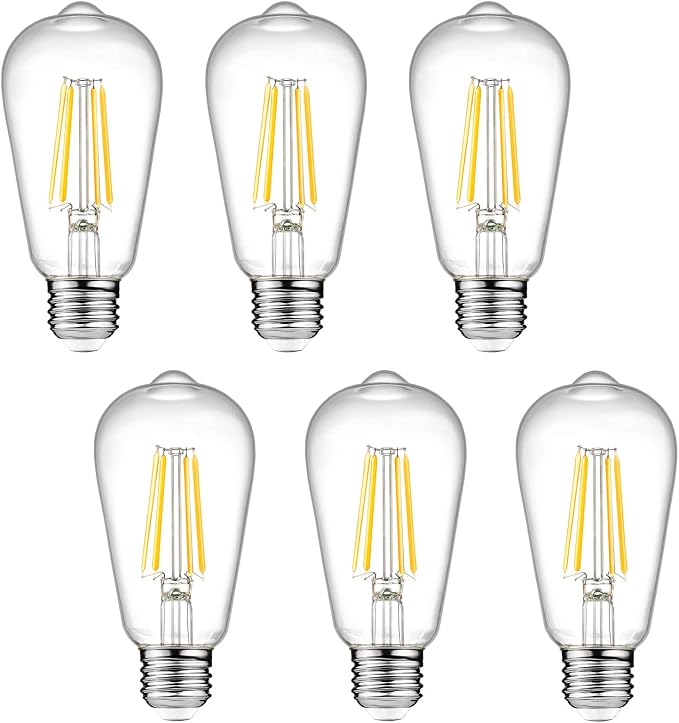 6 Pack Vintage LED Edison Bulbs ST58 6W 60W Equivalent 2700K Warm White Dimmable E26