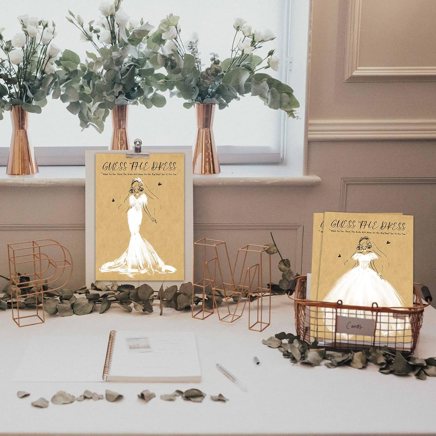 25Pcs Bridal Shower Game Cards Kraft Paper Guess The Dress Wedding Games Fun Romantic Drawing Party Supplies Favors