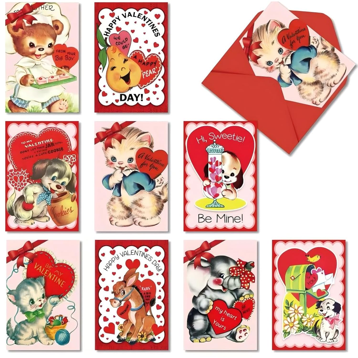 27 Pcs Vintage Valentine'S Cards Animal Red Pink Postcards Blank Greeting Notes Cards With Envelopes For Kids Classroom Valentine'S Day Party Favors, 6 X 4 Inches, 9 Styles?