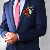 Wedding Wrist Corsage And Boutonniere Set For Bride Bridesmaids Mother Groom Groomsmen Parents Floral Suit Buttonhole Pocket Flower Decor For Prom Homecoming Tea Party Formal Dinner (Terracotta)