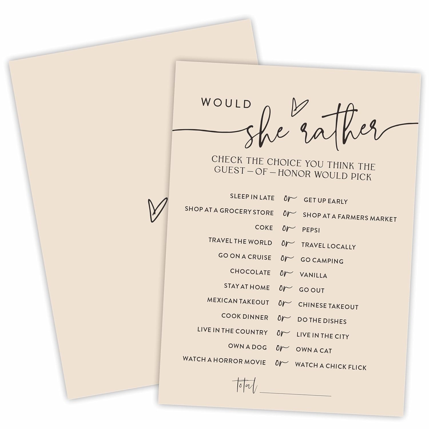 Would She Rather Game Cards For Bridal Shower - 30 Minimalism Khaki Wedding Party Games Game Cards, Engagement Party Game, Modern Bridal Shower Party Favor & Decorations - D02