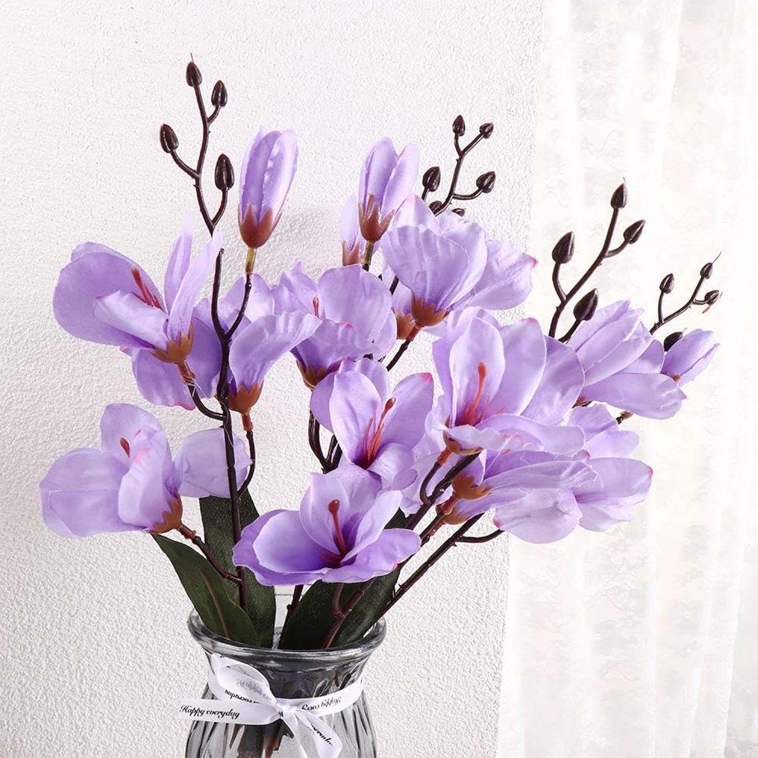 Artificial Magnolia Flowers Bouquet With 17'' Long Stem, Realistic Silk Flower Bouquet For Home Table Centerpiece Wedding Decor, 2 Branch, Not Include Vase