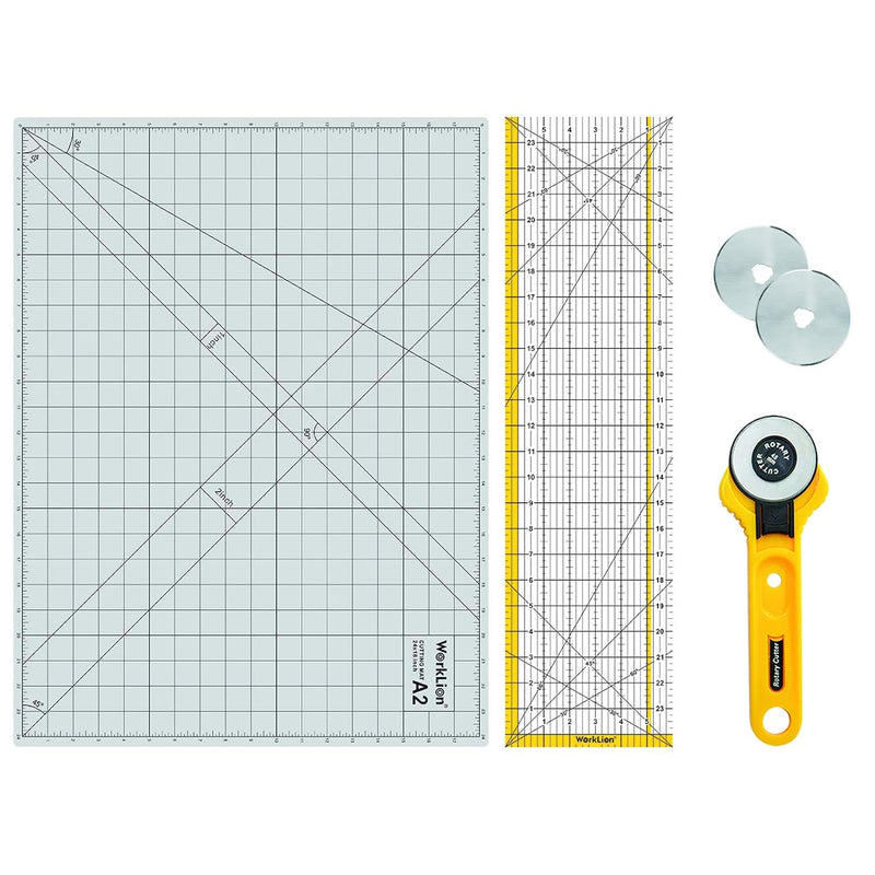 Rotary Cutting Mat Set:45Mm Rotary Cutter & 2 Replacement Rolling Blades & 18"