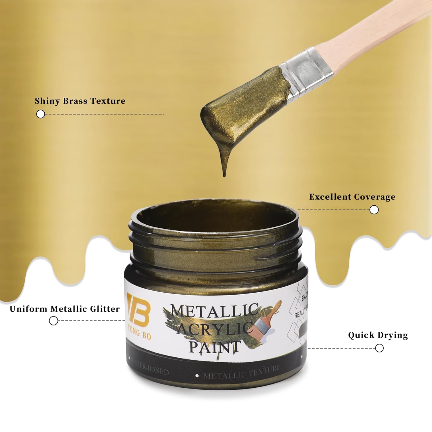 Metallic Acrylic Paint Brass, 100Ml Brass Paint For Canvas, Rock, Stone, Wood, Fabric, Art Supplies