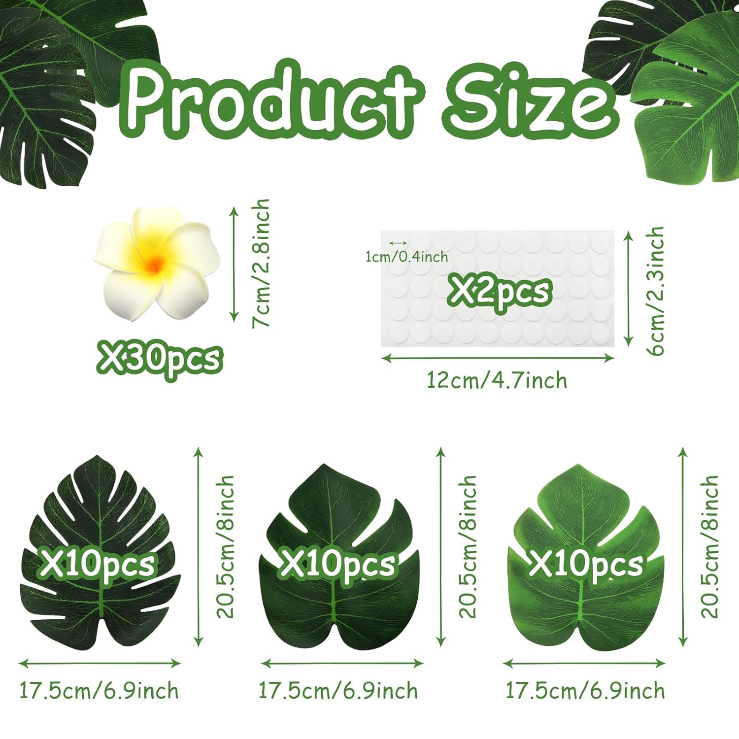 60 Pcs Artificial Palm Leaves And Plumeria Flowers For Tropical Party Decoration,Green Monstera Leaf With Plumeria Flower For Hawaiian Luau Party Table Decoration Summer Beach Tiki Bbq Wedding Decor