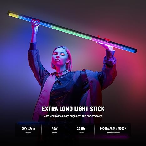 TL120C RGB Tube Light 42W RGBWW LED Video Light Wand 6000mAh App DMX Control