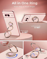 Pixel 9 Case, Stand, Double Ring, Love-Heart Bling, Cute, Protective, Pink