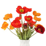 Artificial Poppies, Red And Orange Silk Poppies Artificial Flowers - 15 Blooming California Poppy Flower Artificial Plus 5 Buds For Home Decoration, Rdor5