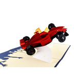 Formula One 1 Racer 3D Pop Up Greeting Card - Car Racing, F1, Checkered Flag, Grand Prix, Half-Fold, Happy Birthday, Congratulations, Friendship, Thank You, Miss You