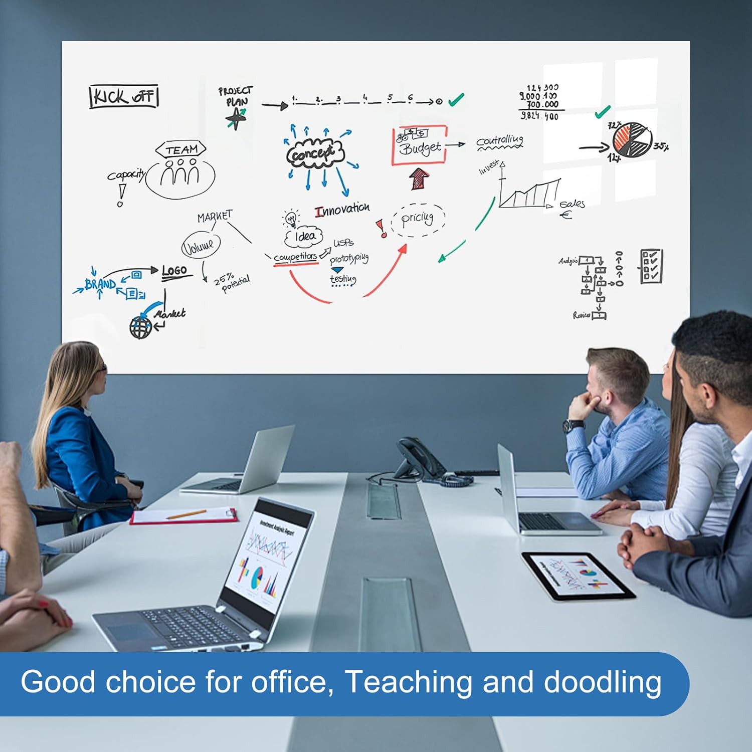 Magnetic Whiteboard Sticker For Wall, Self-Adhesive Dry-Erase Board Wallpaper, Office Home School (24" X 16")