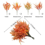 Artificial Fall Flowers ,12Pcs Thanksgiving Decorations, Outdoor Uv Resistat Silk Violet Boston Fern Flowers Bunches,Fake Mums Faux Plants For Outside Garden Front Porch Sidewalk Window Box (Orange-2)