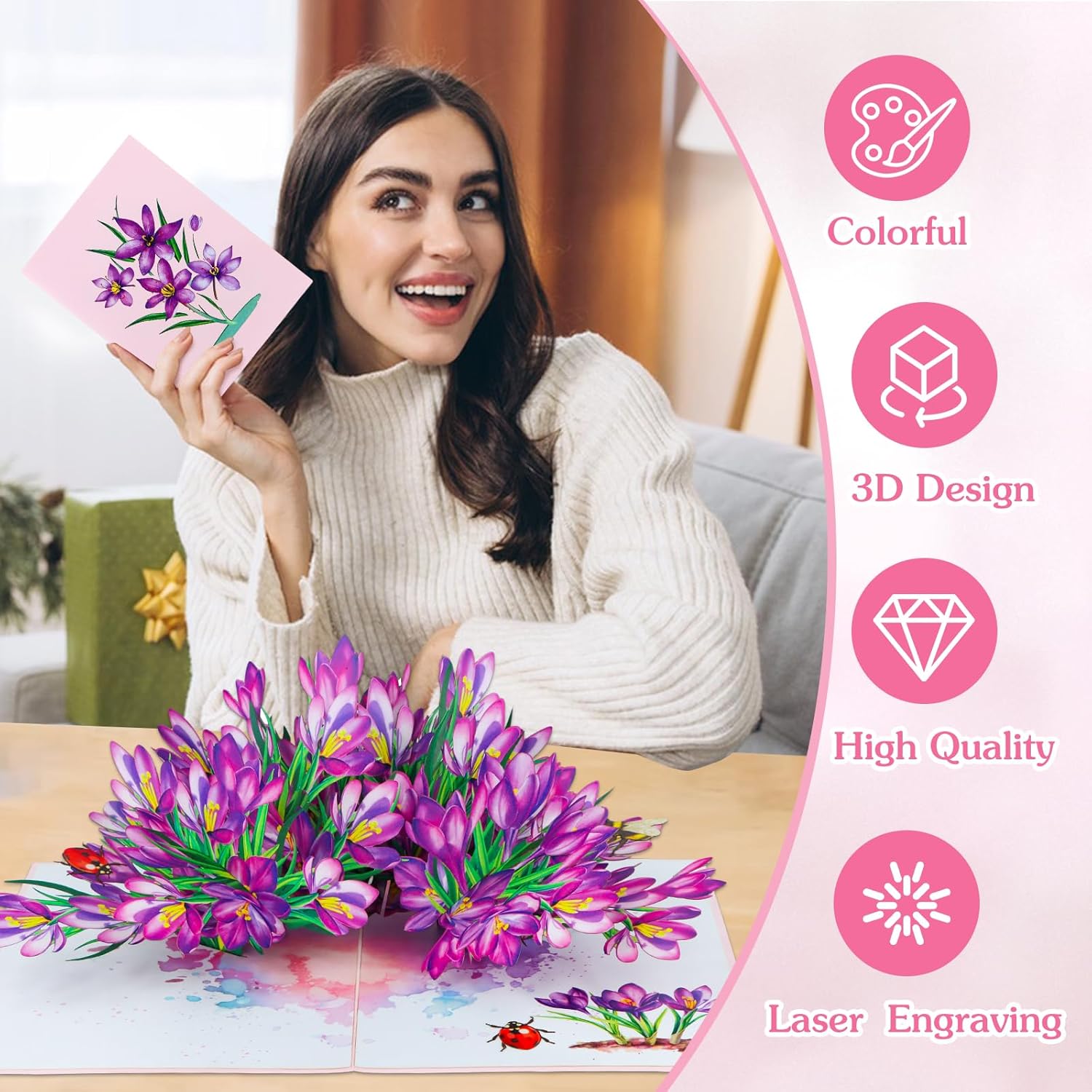 Pop Up Birthday Card - 3D Cymbidium Orchid Greeting Card For Mom Wife Grandmother, Flower Pop Up Card For Mothers Day Birthday Thank You Get Well Or Any Occasions