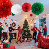 Red White And Green Tissue Paper Pom Poms 12Pcs Flowers Balls Are Perfect For Christmas Theme Graduation Birthday Wedding Party Decoration