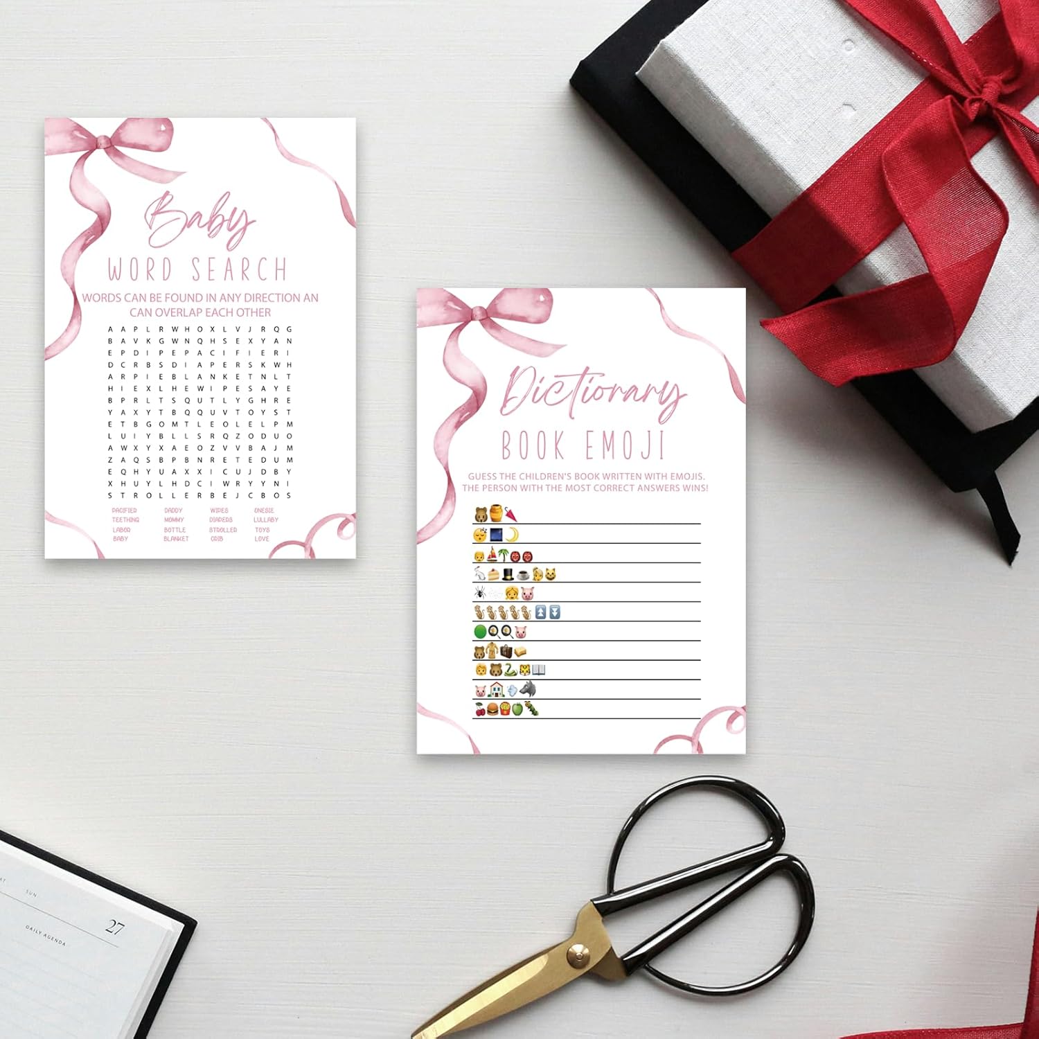A Baby Shower Games - Hilarious Guess The Phrase And Word Scramble 50 Double-Sided Cards For 50 Guests, 2 Games, Gender Neutral,Thick Paper,Hilarious,Fun And Easy To Play