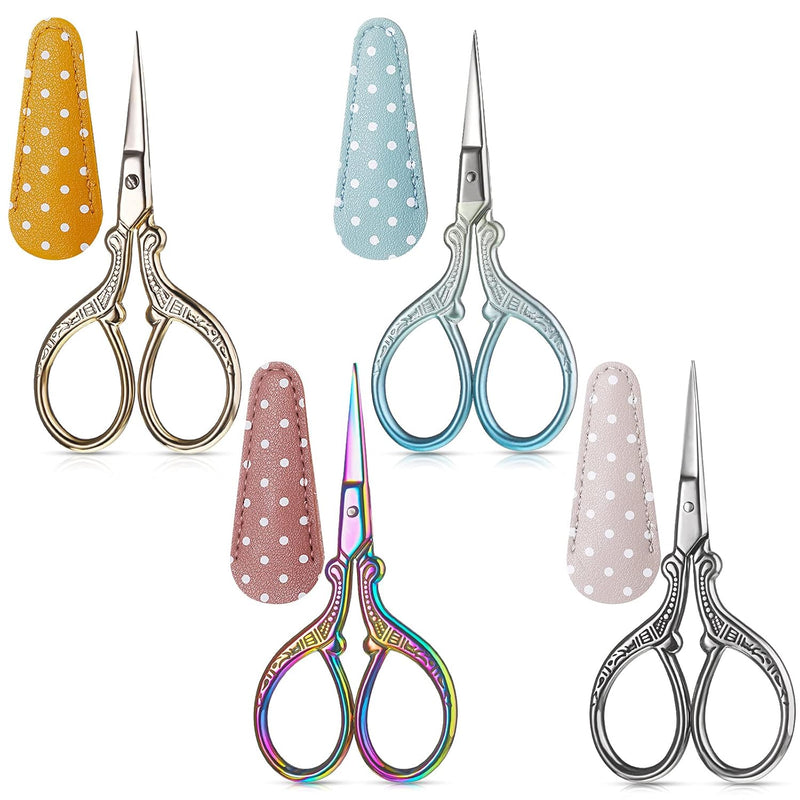 4 Pcs Sewing Embroidery Scissors With 4 Pcs Artificial Leather Cover 3