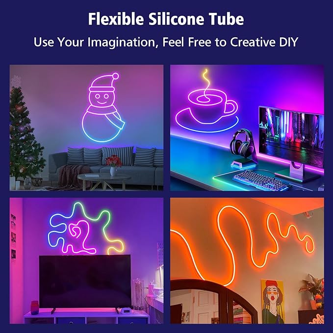 16.4Ft Smart RGB IC Neon Rope Light App Remote Music Sync Waterproof DIY Strip Lights