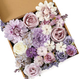 Purple Artificial Flowers Combo Cake Flowers Decorations Fake Peony Silk Roses Gift Box For Diy Wedding Bridal Bouquet Centerpieces Arrangements Party Baby Shower Holiday Decor (Purple)