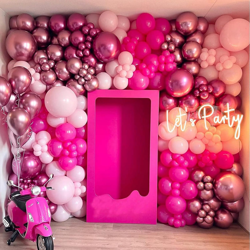 203Pcs Rose Pink Balloon Garland Arch Kit, Metallic Pink Balloons, Met