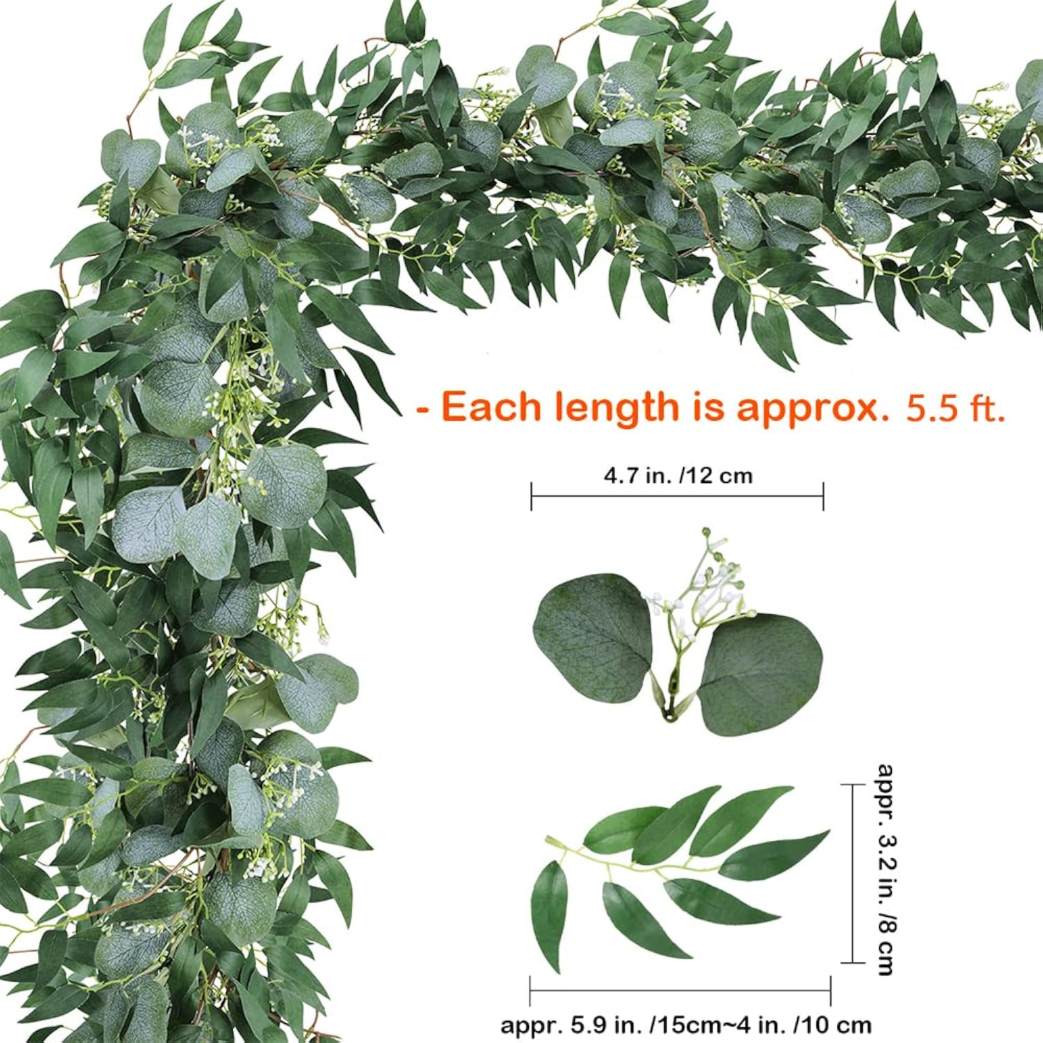 Fake Greenery Garlands Artificial Silver Dollar Eucalyptus Garland In Grey Green And Willow Twigs Garland Intertwined Together For Rustic Wedding Arch Swag Doorways Table Runner Decoration