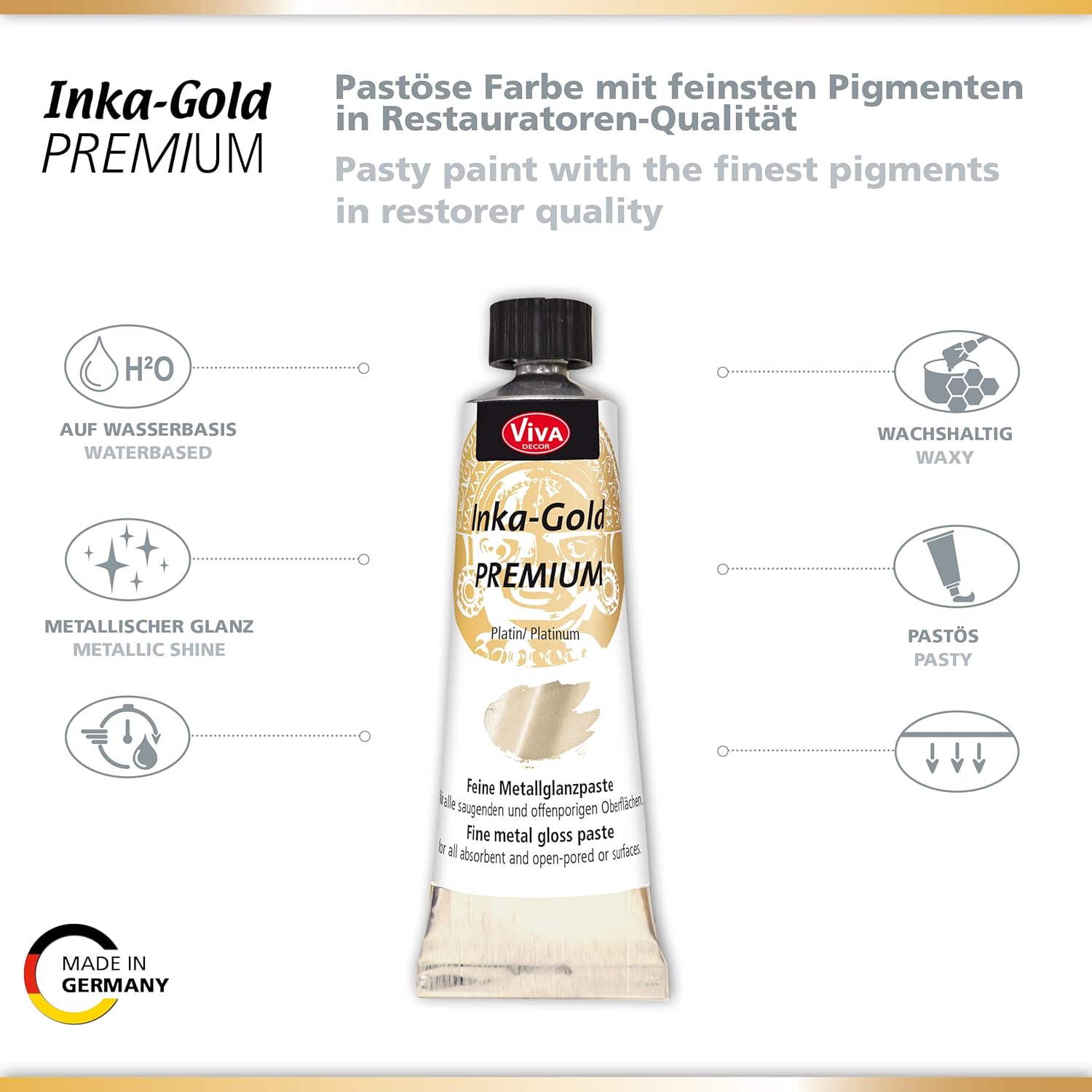Viva Decor Inka Gold Premium 1.41 oz – PLATINUM – Gilding Wax & Metallic Finish for Shiny Effects on Wood, Canvas, Clay, Concrete, Fast Drying, Ideal for Antique Patina Effects & DIY Projects