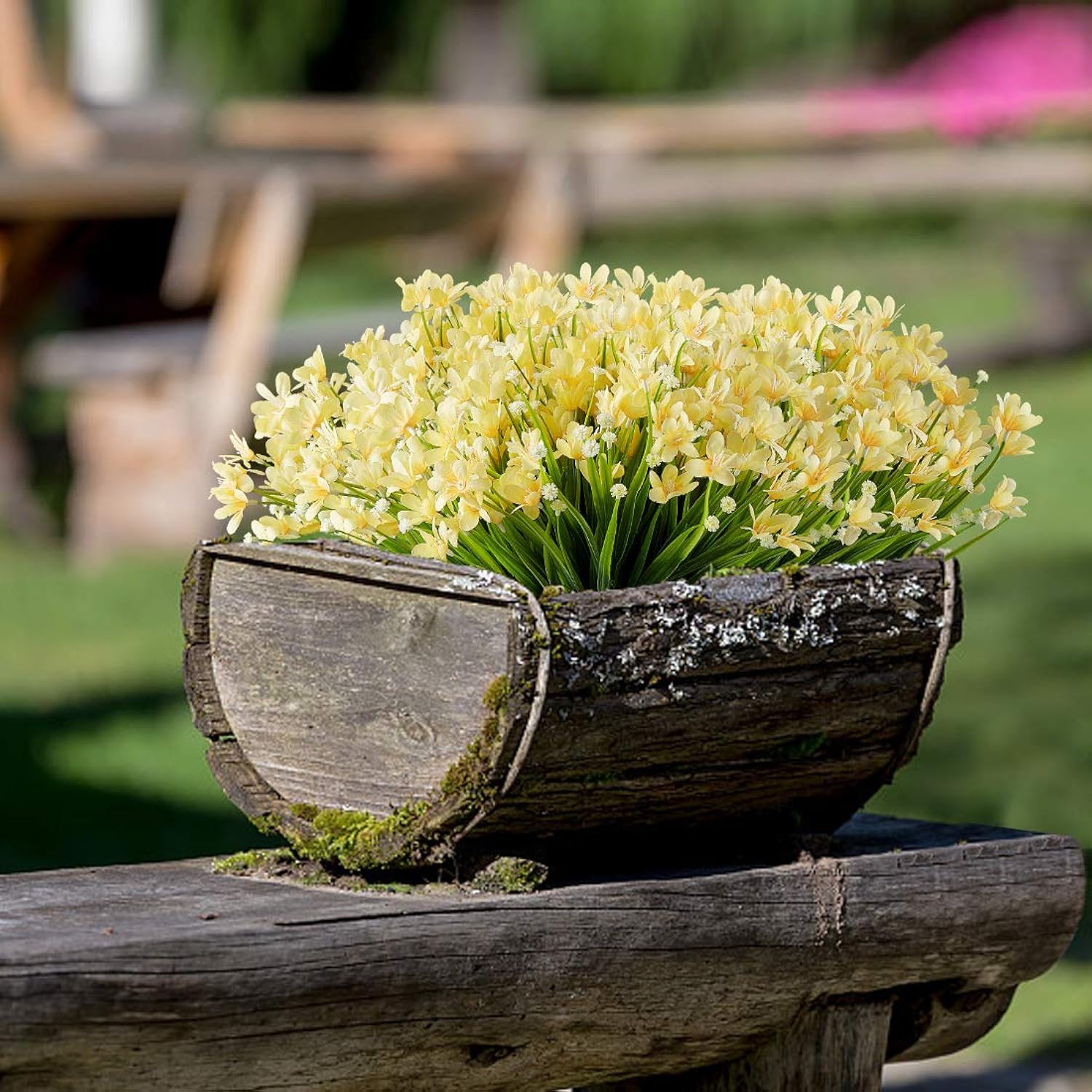 10 Bundles Artificial Daffodils Flowers, Fake Artificial Greenery Uv Resistant No Fade Faux Plastic Flowers For Wedding Bridal Bouquet Outdoor Home Garden Kitchen Office Table Vase(Yellow)