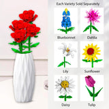 Valentines Day Rose Bouquet Set - Bundle With 4 Bricktanicals Floral Arrangement Artificial Flowers Diy Bouquet Plus Stickers | Botanical Collection