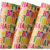 Kraft Birthday Wrapping Paper Sheet - 6 Sheets Colorful Happy Birthday Wrapping Paper Folded Flat For Kids, Baby Shower, Party, Holiday - 19.7 Inch X 27.5 Inch Per Sheet
