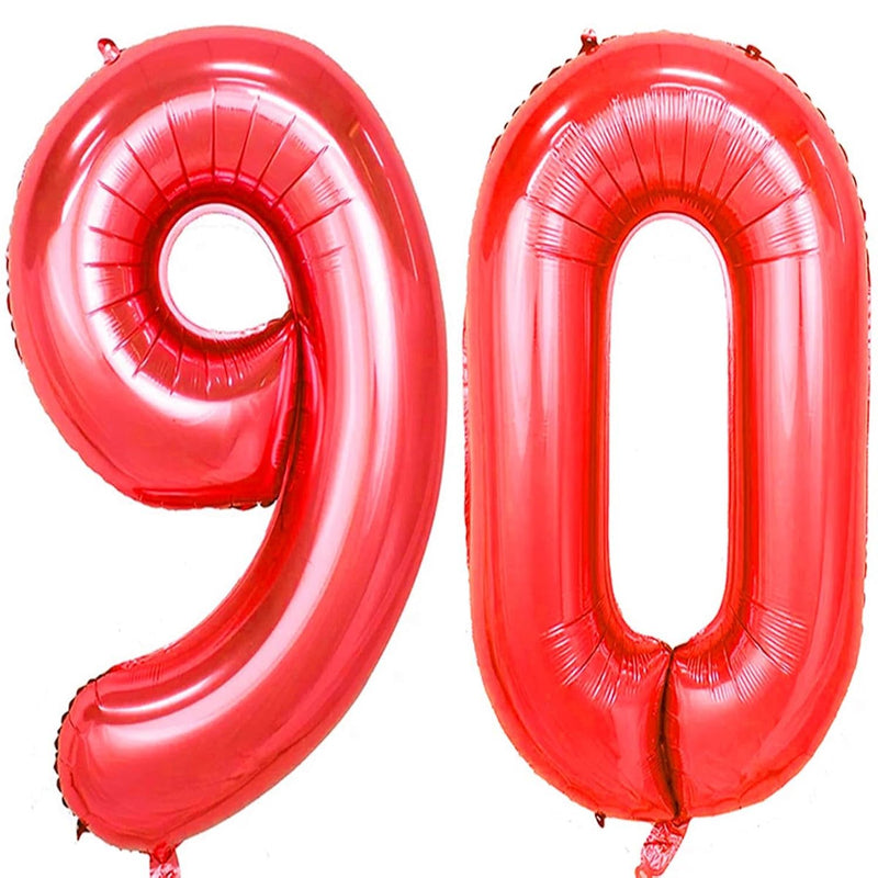 40Inch Red Foil 90 Helium Jumbo Digital Number Balloons, 90Th Birthday