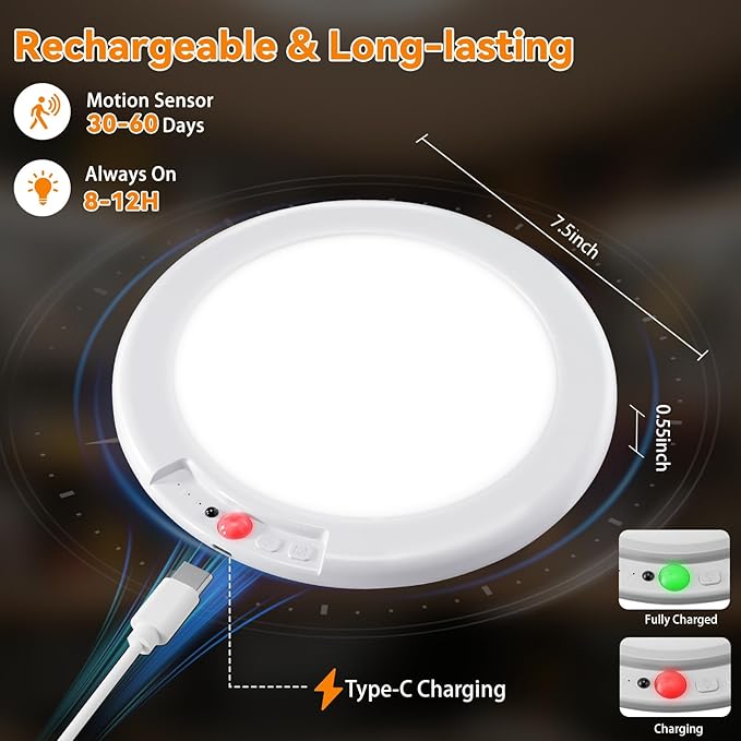 2 Pack Rechargeable Motion Sensor Ceiling Lights Wireless Dimmable LED Lights with Remote