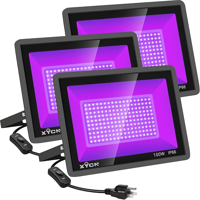 3 Pack 100W LED Black Lights IP66 Waterproof Blacklight Flood Lights for Glow Party