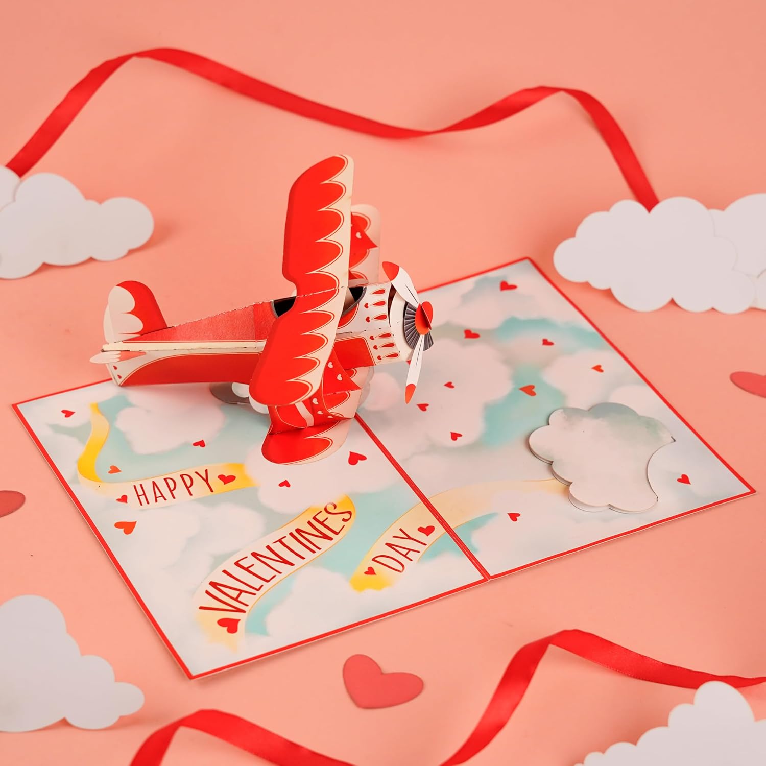 Love Biplane Pop Up Card, Happy Valentine'S Day, Cloud, Heart, 3D Popup Greeting Cards, Ideal Gifts For Wife, Husband, Lovers, Kids, Girlfriend, 5X7 - Includes Envelope And Message Note