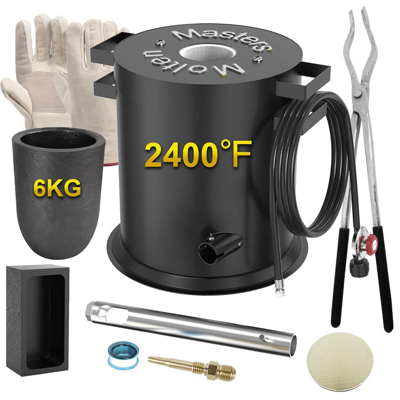 Mmasters 6Kg Propane Metal Melting Furnace Kit With Gloves, 2400? High-Efficiency Metal Foundry For Gold, Silver, Copper, And Aluminum Smelting, Ideal For Jewelry Making And Metal Casting