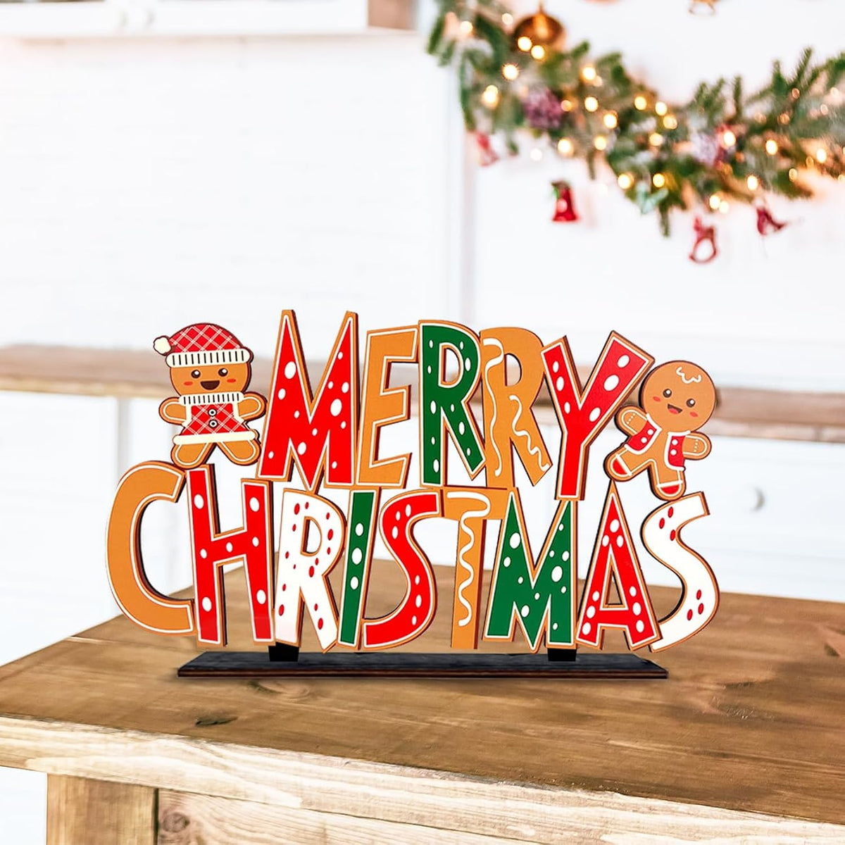 Gingerbread Christmas Decorations Merry Christmas Table Centerpieces Gingerbread Man Wooden Sign Xmas Front Door/Wall Decor Party Supplies