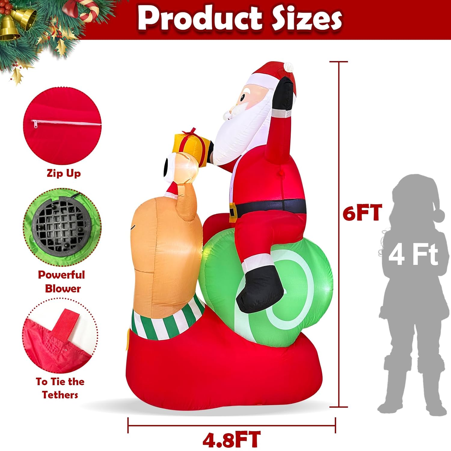 6 Ft Funny Christmas Inflatable Outdoor Decoration, Light Up Christmas Santa Riding Snail Built-In 6 Leds Lights, Blow U