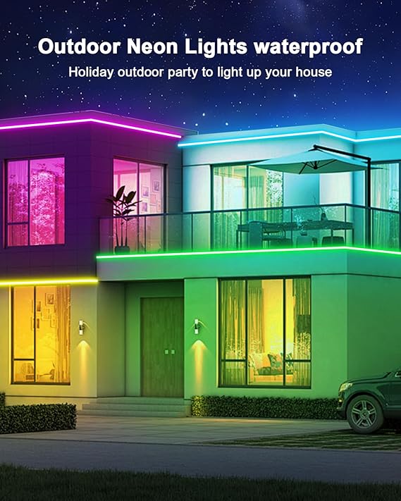 40FT RGB LED Neon Rope Lights App Remote Control Music Sync Waterproof Flexible Strip Lights