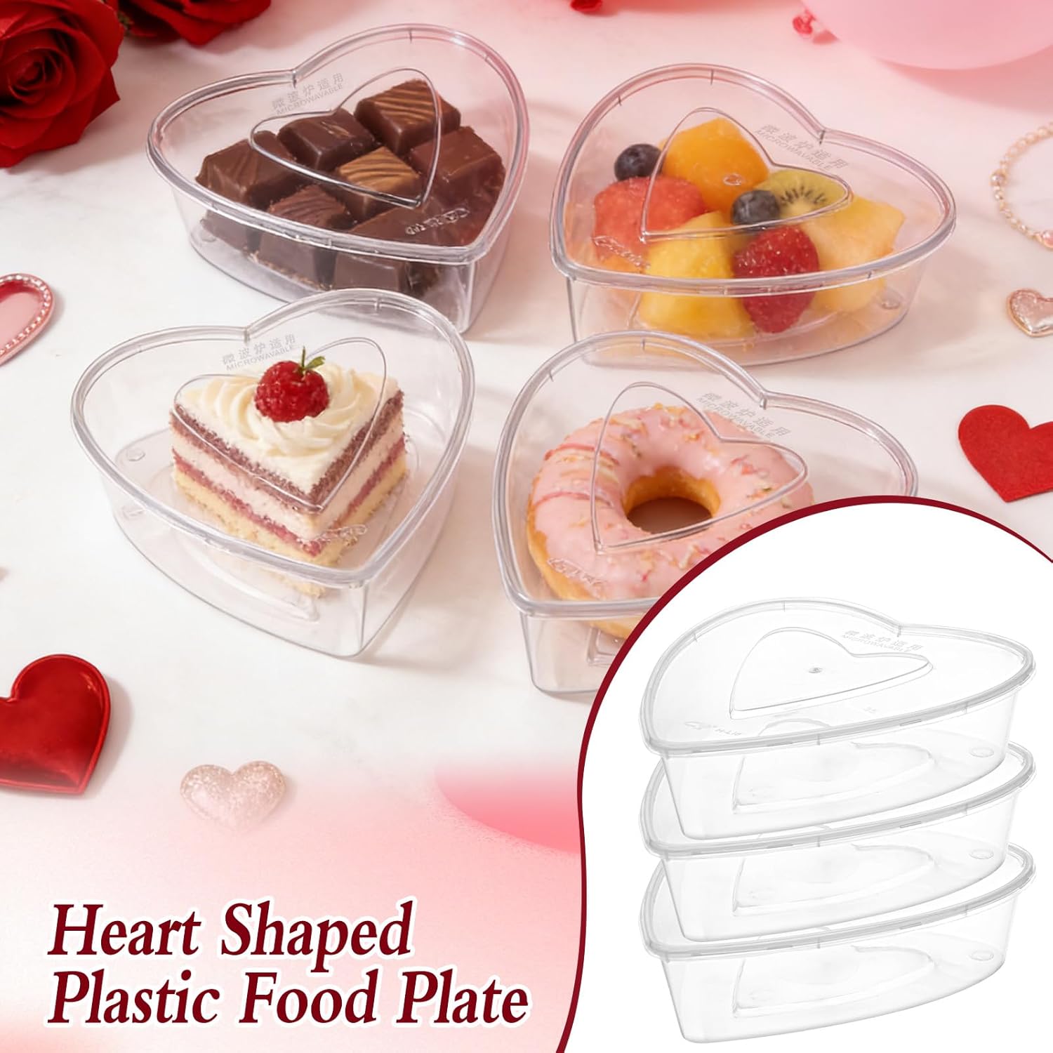 36 Pcs 17 Oz Valentine'S Day Heart Shaped Container Plastic Seasoning Containers Box Food Storage Containers With Clear Lids Reusable Dessert Box For Valentine Kitchen Restaurant Fruit Vegetable