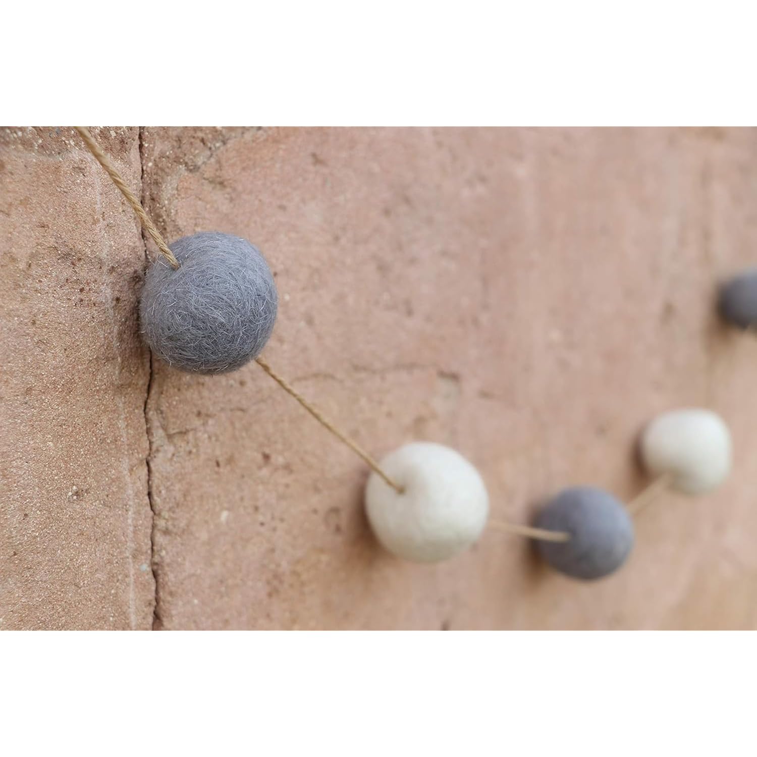 De Kulture Handmade Premium Wool Felt Large Pom Pom Garland Eco Friendly Christmas Tree Ornament, Home Office Wedding Party Holiday Decoration Banner | 96 Inches (Grey & Off White)