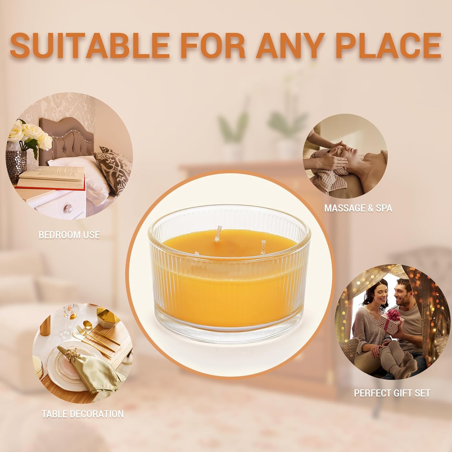 3Pcs 3-Wick Beeswax Candles In Glass, Elegant And Natural Home Lighting,Unscented Raw Beeswax-Raw