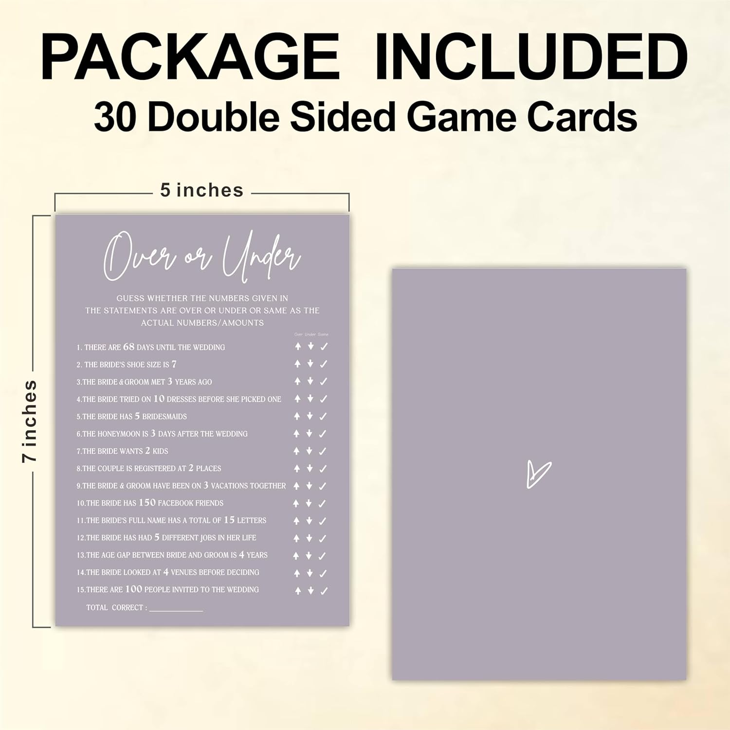 Over Or Under Game Cards For Bridal Shower(30 Pcs), Minimalism Pale Purple Wedding Party Game Cards, Mr & Mrs, Engagement Party, Bridal Shower Party Games & Activities - C04