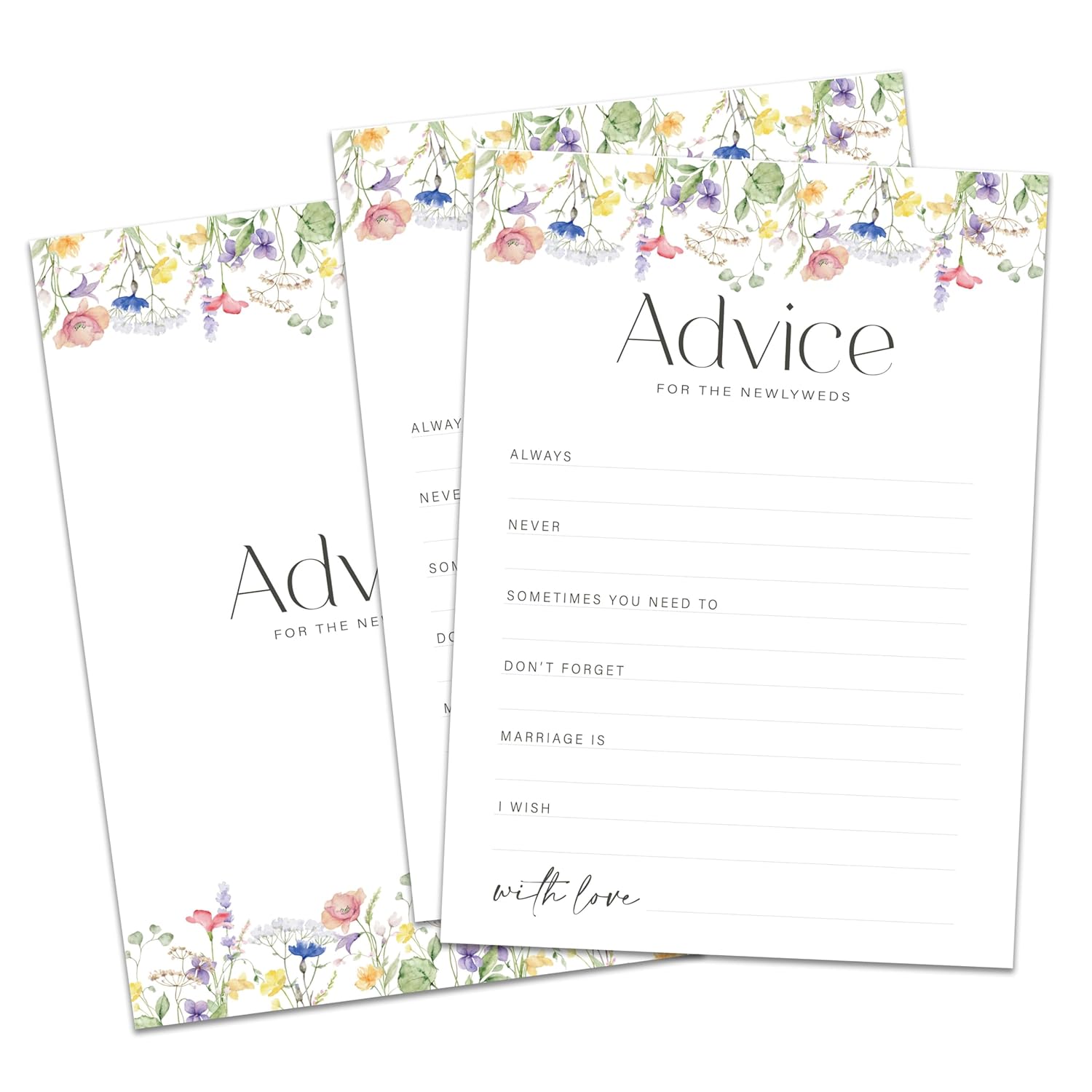 Advice And Wishes For The Mr And Mrs, 25 Wedding Advice Cards For Bride And Groom, Bridal Shower Engagement Party Games, Spring Flower Theme, 5X7 Inches -A01