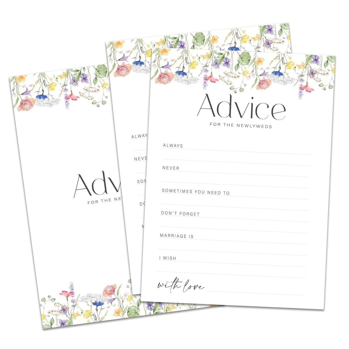 Advice And Wishes For The Mr And Mrs, 25 Wedding Advice Cards For Bride And Groom, Bridal Shower Engagement Party Games, Spring Flower Theme, 5X7 Inches -A01