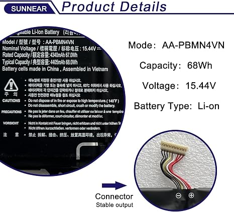 AA-PBMN4VN 15.44V 68Wh Replacement Laptop Battery for Samsung Galaxy Book Pro 360 15