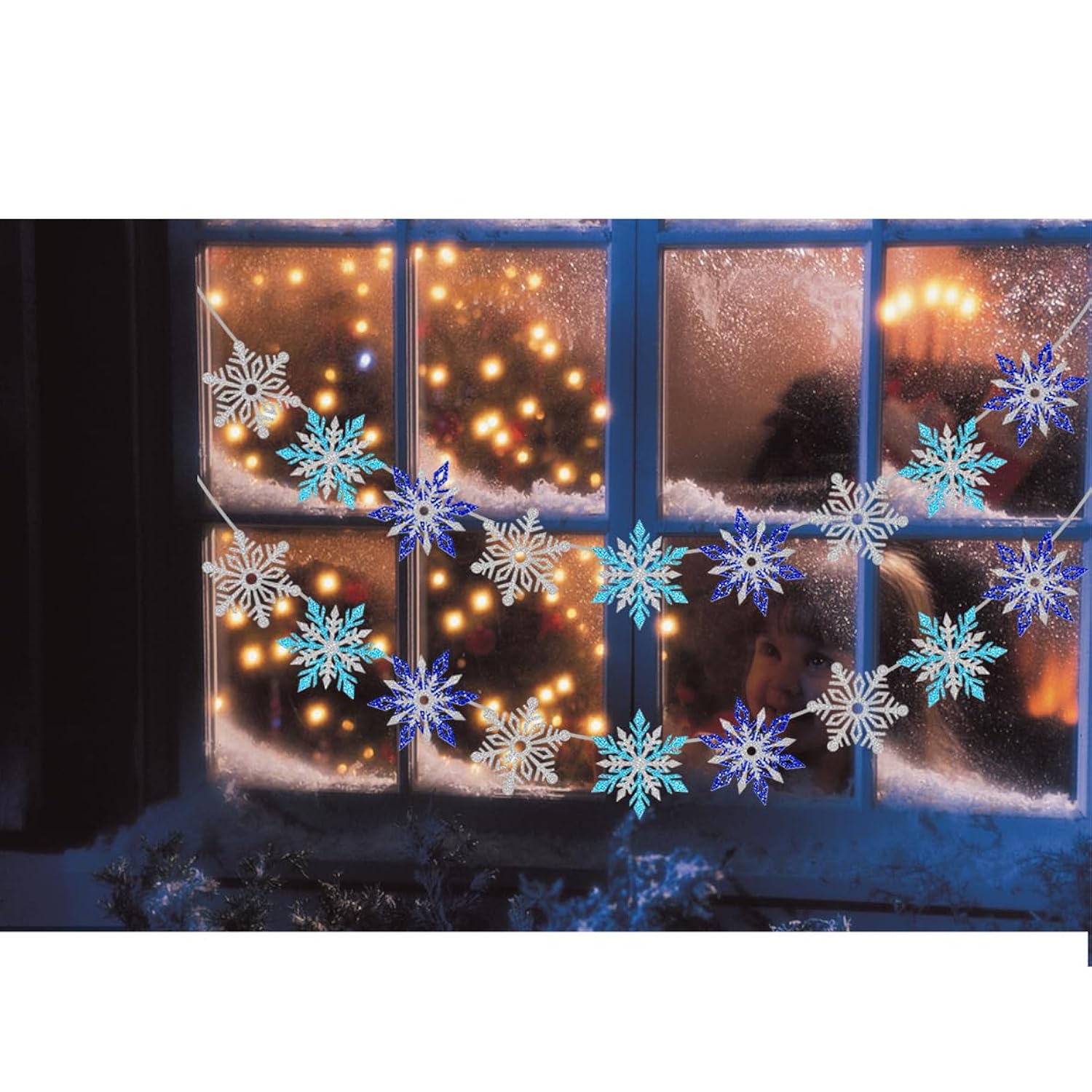 2 Pcs Silver Blue Snowflake Banner, Snowflake Winter Party Decorations, Snowflake Garland Christmas Party Decorations (Mix)