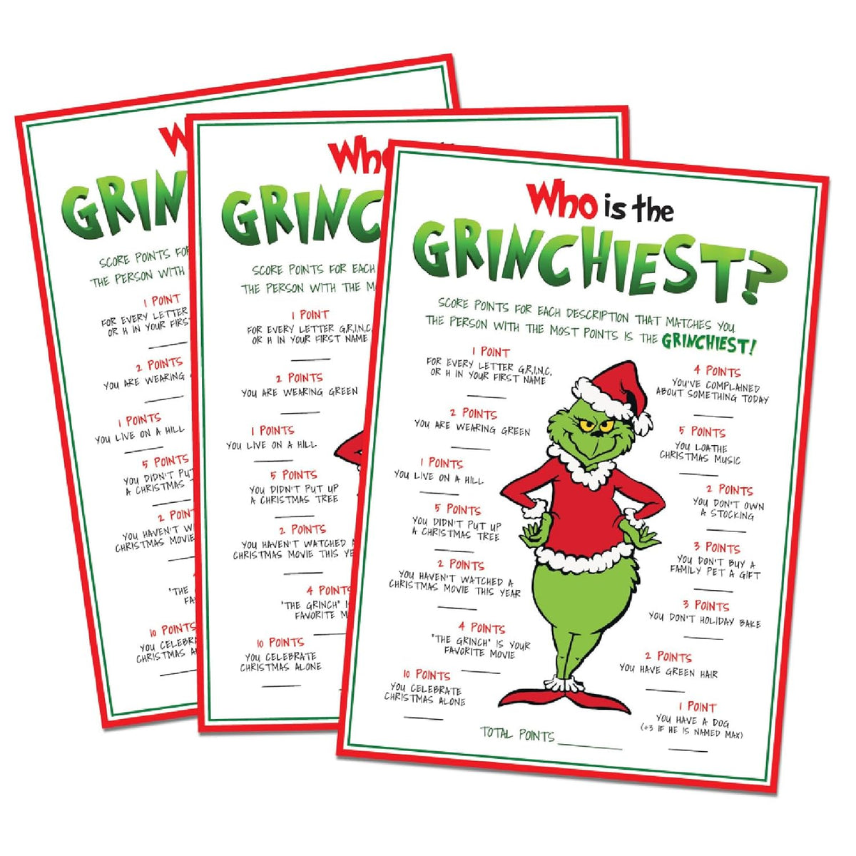 15 Who Is Most Like The Grinch Game Cards- Fun & Easy For Family Christmas Holiday Office Friends Church Party, Supplies, Activity, Decorations